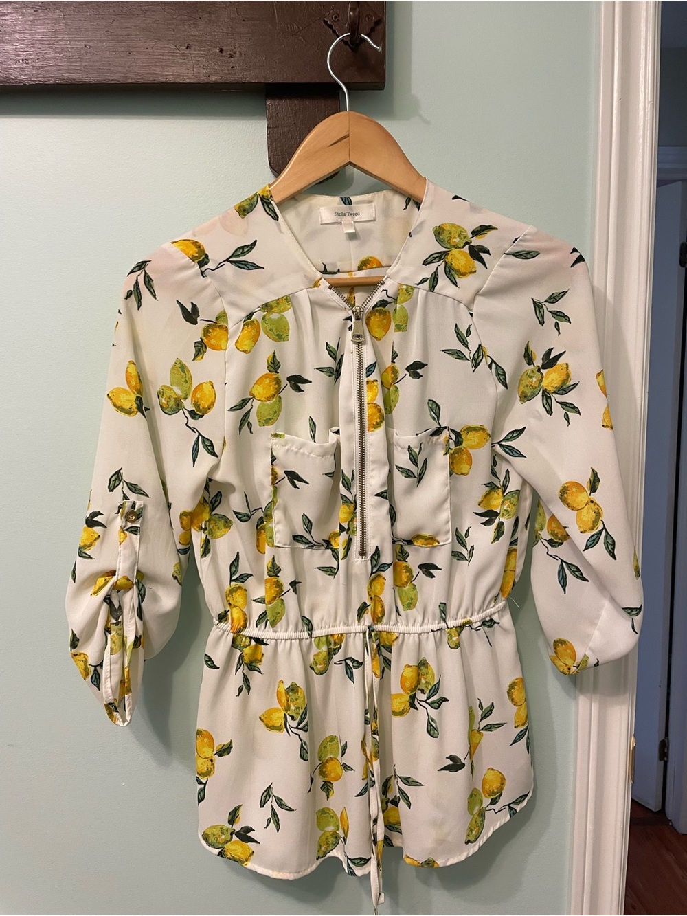 Stella Tweed White Blouse with Yellow and Green Lemon Print